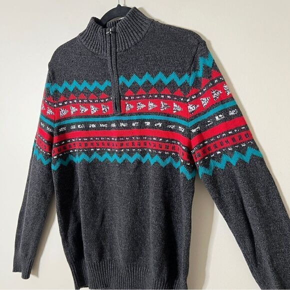 Urban Pipeline Men’s Charcoal Long Sleeve 1/4 Zip Mock Neck Sweater Size Medium - Picture 4 of 9